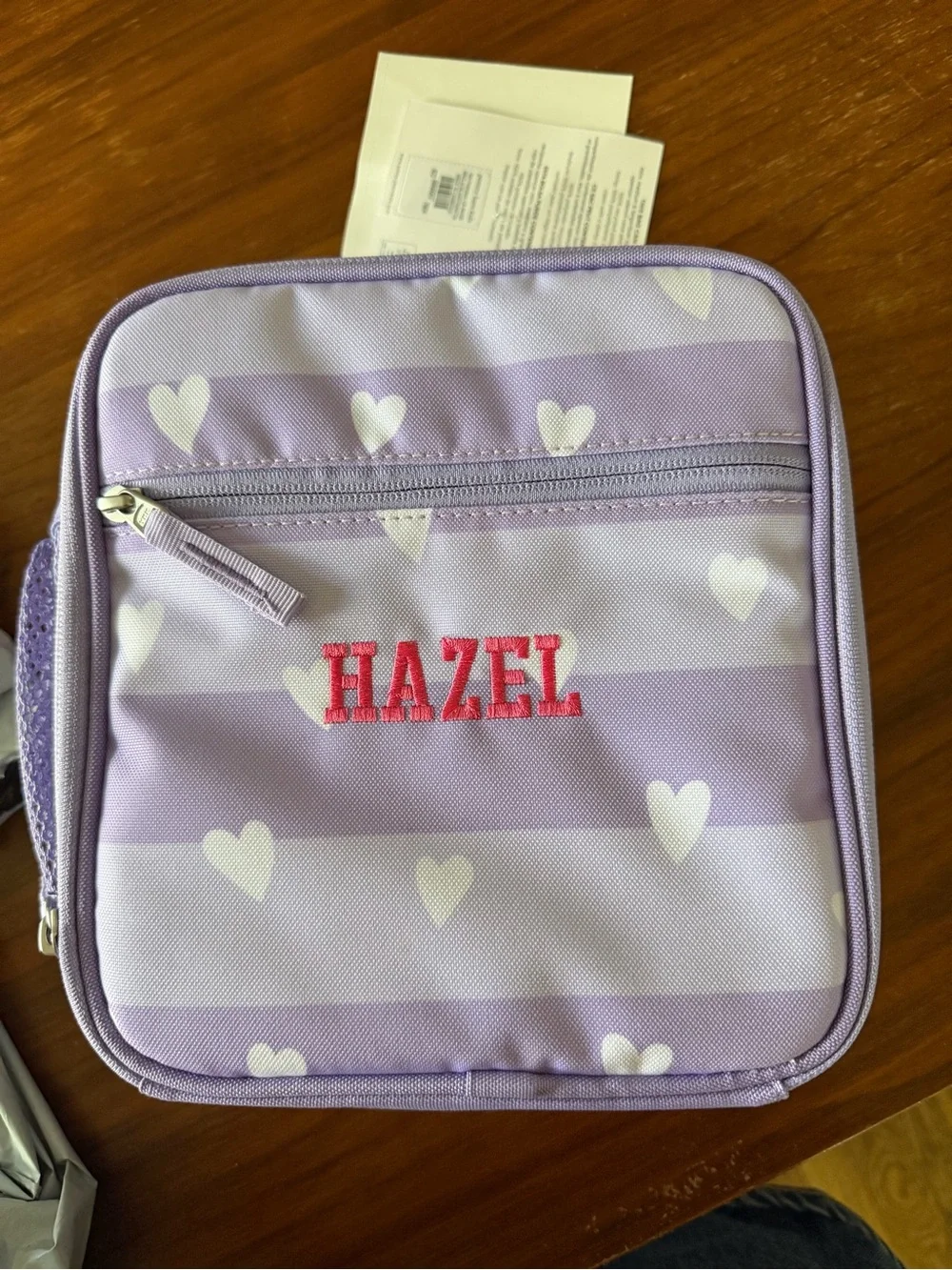 Pottery Barn Lavender Heart Lunch Tote - Personalized Pink Name